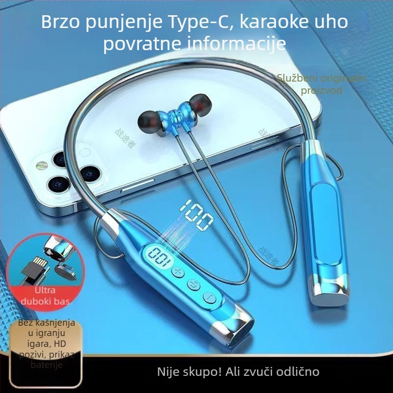 Bežične slušalice za vrat – dugo trajanje baterije, stereo zvuk, Bluetooth 5.0, digitalni zaslon, glasovna kontrola