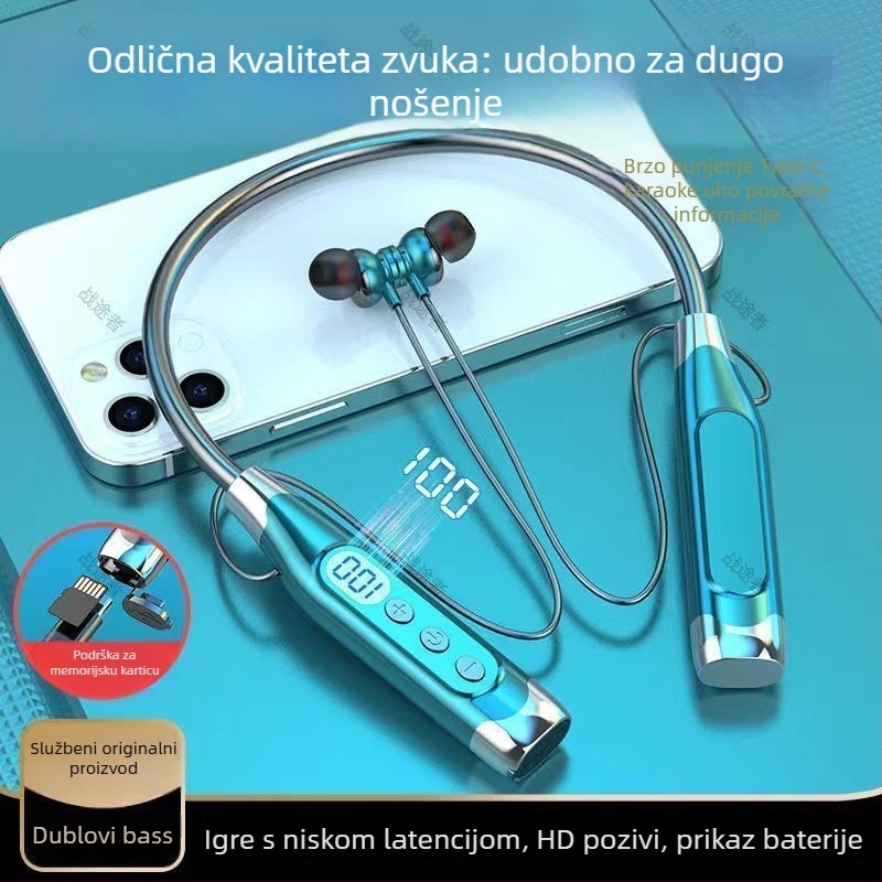 Bežične slušalice za vrat – dugo trajanje baterije, stereo zvuk, Bluetooth 5.0, digitalni zaslon, glasovna kontrola