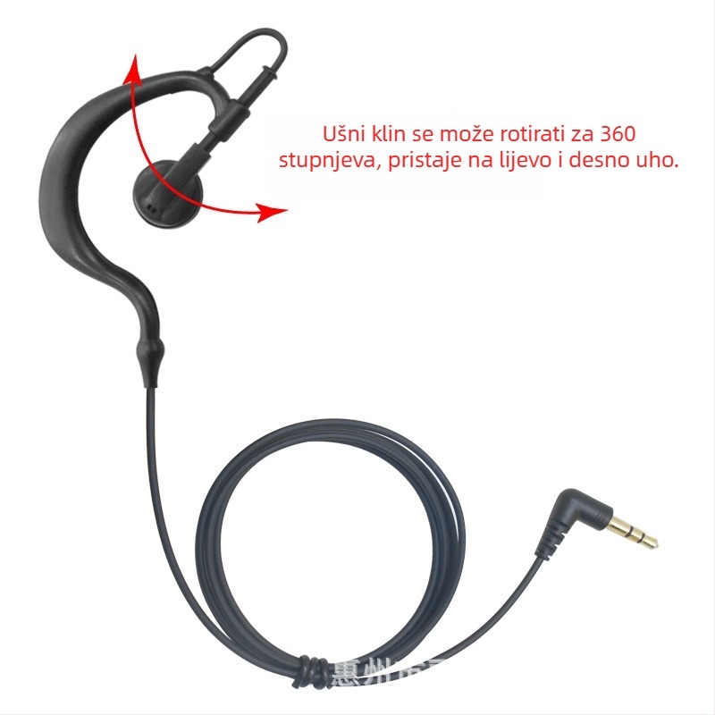 Slušalice s kukicom za uho, žične s mikrofono — 3,5 mm priključak, 20–20000 Hz, impedancija 32 Ω, rotacija 360°