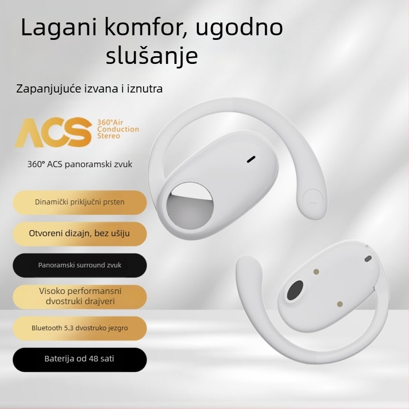 Cyboris bežične Bluetooth slušalice s kuka za uho, zvuk kroz zračnu vodljivost (air conduction), za sport, domet 10 m, IPX5, BT 5.3, preko 8 sati baterije