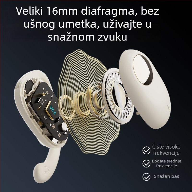Cyboris bežične Bluetooth slušalice s kuka za uho, zvuk kroz zračnu vodljivost (air conduction), za sport, domet 10 m, IPX5, BT 5.3, preko 8 sati baterije