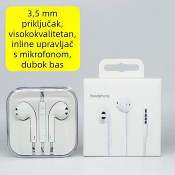 In-ear žične slušalice s 3,5 mm konektorom, ugrađenim mikrofonom i daljinskim upravljačem, kompatibilne s iOS