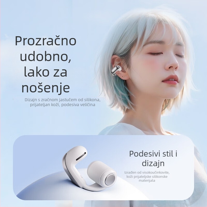 Bluetooth slušalice s ušnim klipom i Spatial Audio, CVC dvostruki mikrofon za razgovore, Bluetooth 5.3, IPX4, trajanje baterije 4–8 sati