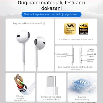 Vodičke slušalice u uho (in-ear) s 3.5 mm L-oblika utikačem, mikrofon, kabel 1.2 m, 14 mm zvučnik, za iPhone uređaje