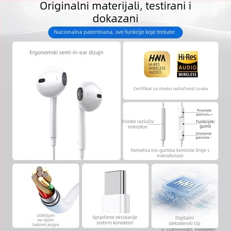Vodičke slušalice u uho (in-ear) s 3.5 mm L-oblika utikačem, mikrofon, kabel 1.2 m, 14 mm zvučnik, za iPhone uređaje
