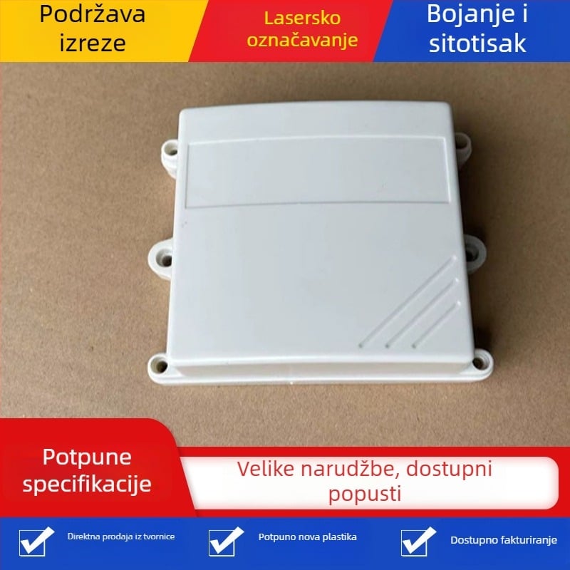 Kućište senzora temperature i vlage, plastično vodootporno kućište, dimenzije 110 × 85 × 40 mm, s otvorima za kabele