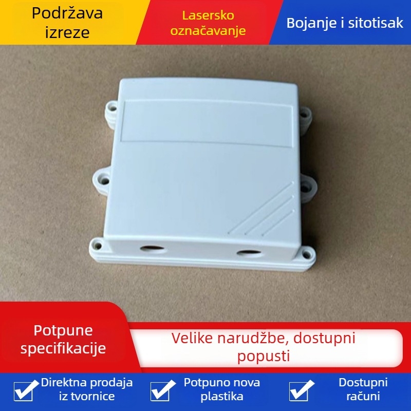 Kućište senzora temperature i vlage, plastično vodootporno kućište, dimenzije 110 × 85 × 40 mm, s otvorima za kabele