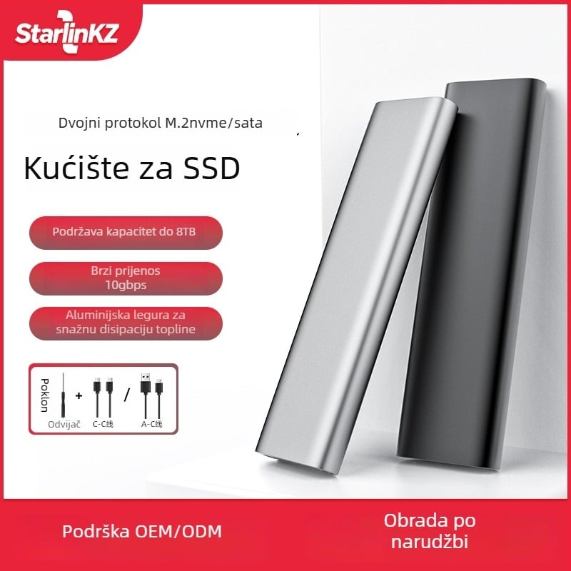 M.2 NVMe NGFF vanjsko SSD kućište USB-C, podrška NVMe i NGFF protokola, aluminijska legura, 8TB, USB 3.2 Gen2
