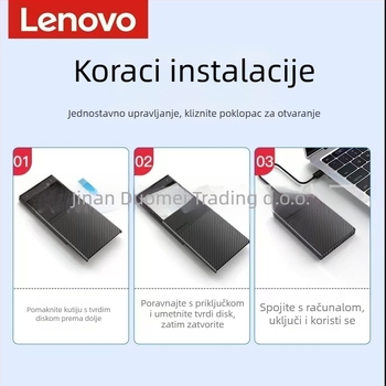 Lenovo K01-A Vanjsko kućište za tvrdi disk USB 3.0 SATA – aluminijska legura, podržava 6TB