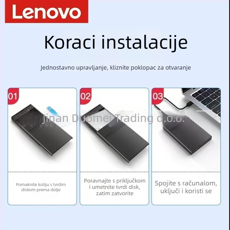 Lenovo K01-A Vanjsko kućište za tvrdi disk USB 3.0 SATA – aluminijska legura, podržava 6TB