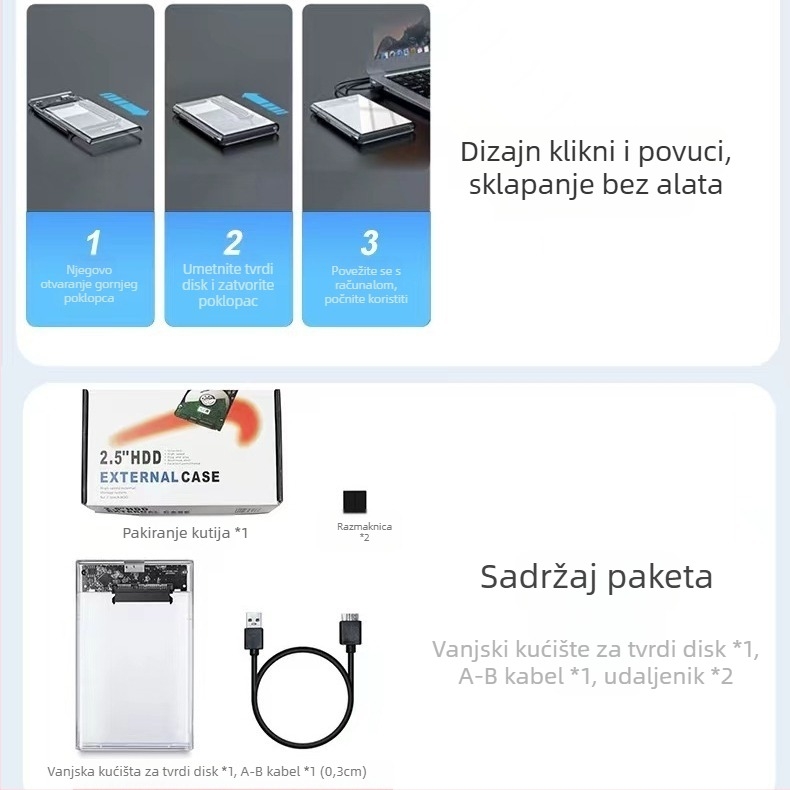 USB 3.0 prozirna vanjska kutija za SATA HDD/SSD