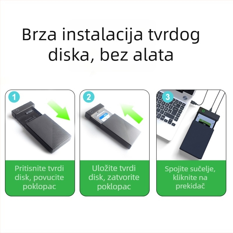 Kutija za vanjski tvrdi disk za 3.5/2.5 inča, USB 3.0 do 5 Gbps, ABS kućište, podržava do 16 TB, 1 godina jamstva