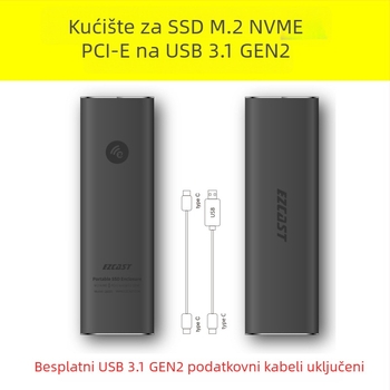 Kućište za M.2 NVMe SSD USB 3.1 Gen2 Type-C PCIe, do 2 TB, 9 Gbps, aluminijska legura