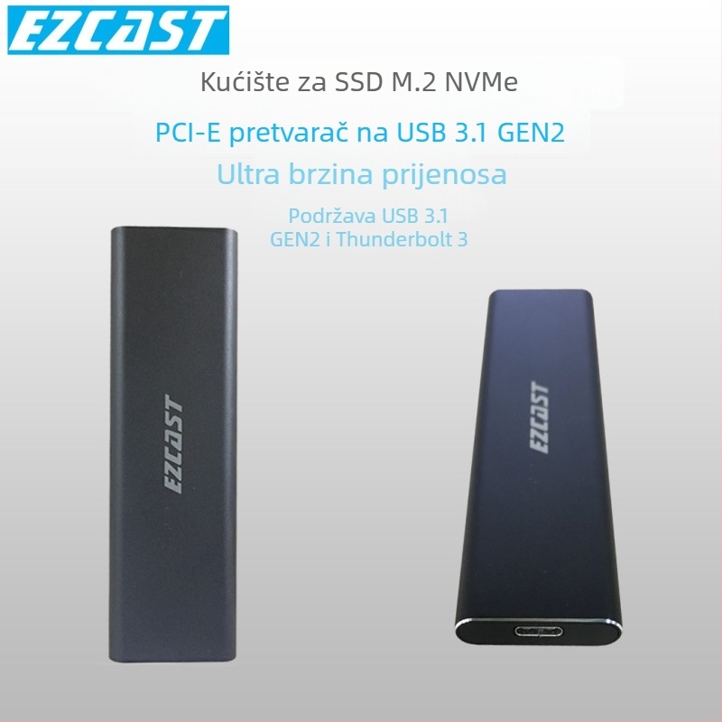 Kućište za M.2 NVMe SSD USB 3.1 Gen2 Type-C PCIe, do 2 TB, 9 Gbps, aluminijska legura
