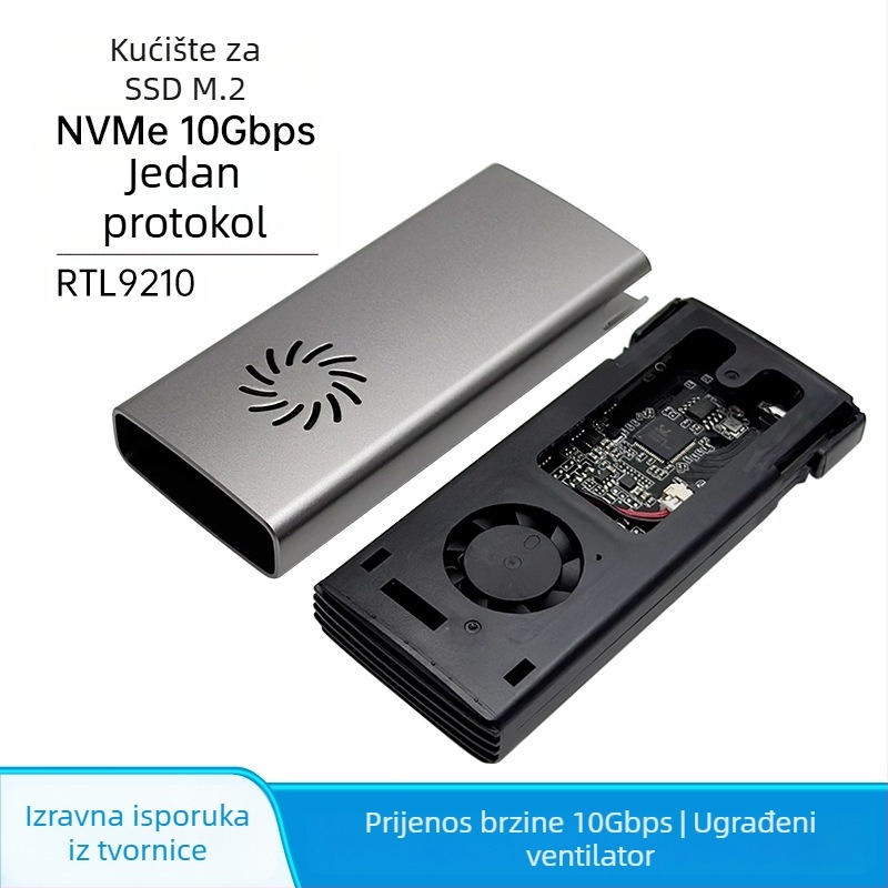 M.2 NVMe kućište za SSD s USB-C, aluminijsko-ABS kućište, do 2 TB, 10 Gbps USB 3.1 Gen2, ugrađeni ventilator za hlađenje