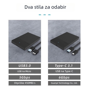 K01-A USB 3.0 SATA vanjska kutija za HDD, ABS+PC, podržava 129GB–4TB, brzina do 5 Gbps uz UASP
