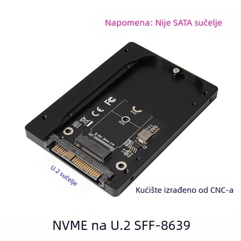 Adapter M.2 na U.2 PCIe 3.0 NVMe – M-key, SFF-8639, CNC aluminijsko kućište za U.2 SSD