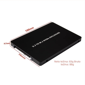 Adapter M.2 na U.2 PCIe 3.0 NVMe – M-key, SFF-8639, CNC aluminijsko kućište za U.2 SSD
