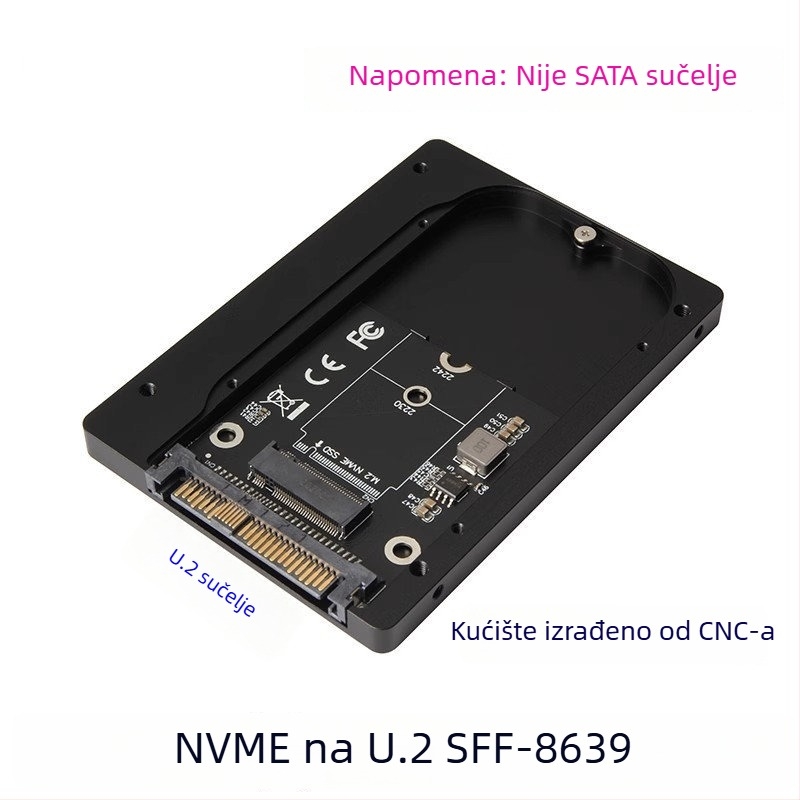 Adapter M.2 na U.2 PCIe 3.0 NVMe – M-key, SFF-8639, CNC aluminijsko kućište za U.2 SSD