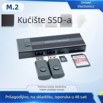M.2 SSD spremnik s USB-C 3.2 hubom, PCIe docking, aluminijski kućište, podrška za dva diskova