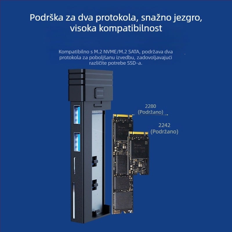 M.2 SSD spremnik s USB-C 3.2 hubom, PCIe docking, aluminijski kućište, podrška za dva diskova