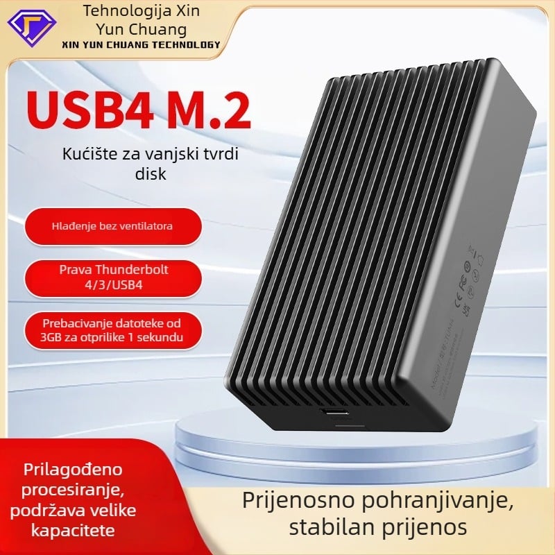 Vanjsko kućište USB4 za NVMe M.2 2280 SSD, Thunderbolt 4/3, aluminijska legura, do 8TB, 40Gbps