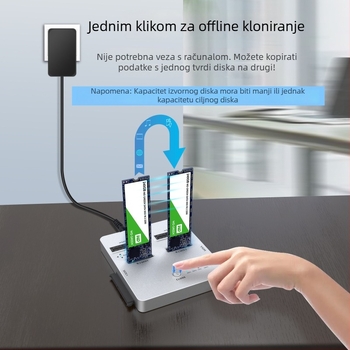 Dvostruka stanica za kloniranje tvrdih diskova uz podršku mSATA/M.2/SATA, 6 Gbps, aluminijska legura, OEM