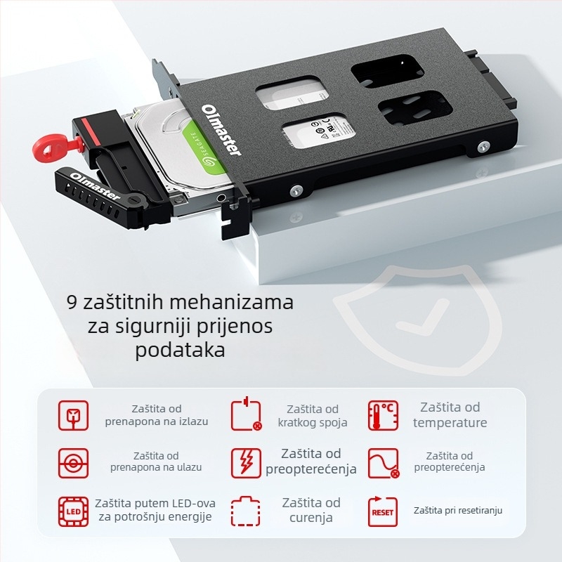 PCI kućna kutija za jedan tvrdi disk s ugrađenim izvučnim ladicama, kompatibilna s 2,5'' SATA/SSD diskovima; SATA sučelje, 6Gbps, metalno kućište, do 6TB.