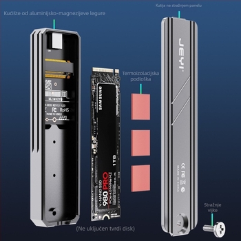 JEYI i9 Seal Gen 2 M.2 NVMe SSD kućište, USB 4.0 10Gbps, aluminijska legura, podržava do 2TB