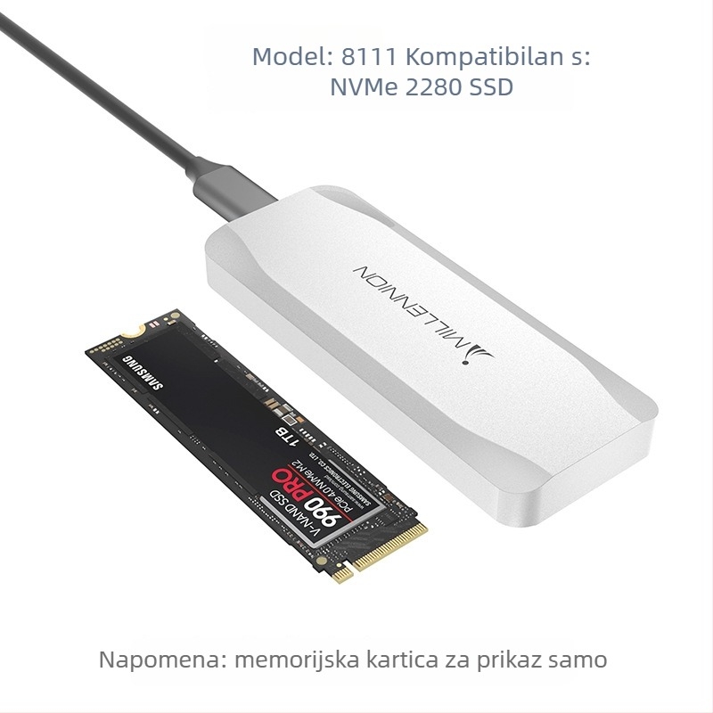 Vanjsko NVMe PCIe SSD kućište 4TB USB 3.2 10Gbps aluminijska legura 8111A