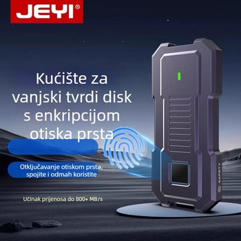 Jeyi vanjsko kućište SSD M.2 NVMe s autentikacijom otiskom prsta, USB-C, podrška do 4 TB, brzina prijenosa 10 Gbps