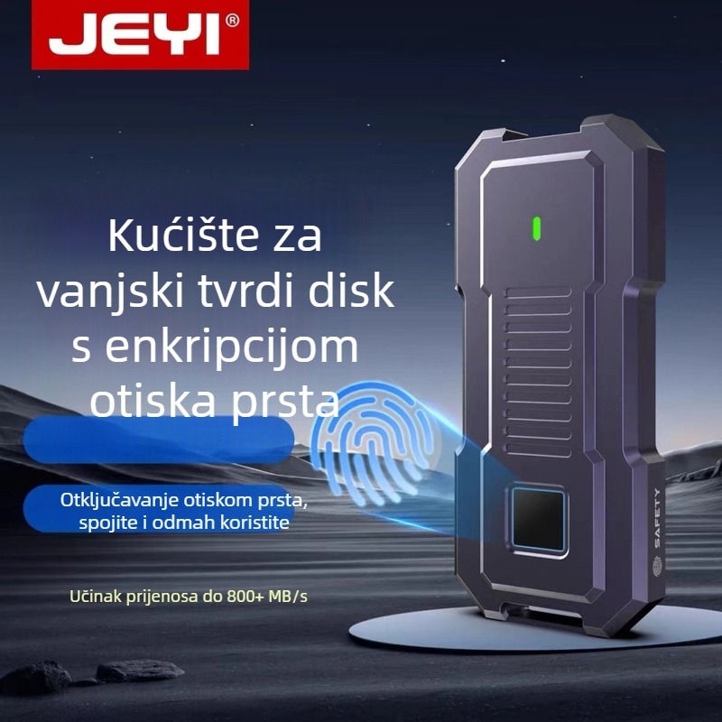 Jeyi vanjsko kućište SSD M.2 NVMe s autentikacijom otiskom prsta, USB-C, podrška do 4 TB, brzina prijenosa 10 Gbps