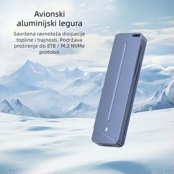 Vanjski SSD kućište s dvostrukim protokolom G/NVMe/NGFF • aluminijska legura • podržava do 8 TB • brzina prijenosa 10 Gbps • model Dem041