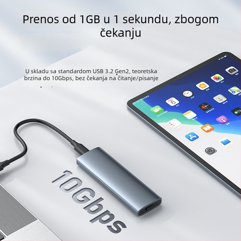 M.2 kućište za SSD s dvostrukim NVMe/NGFF protokolom, aluminijsko kućište, USB-C 10Gbps, kapacitet 4TB, OEM obrada