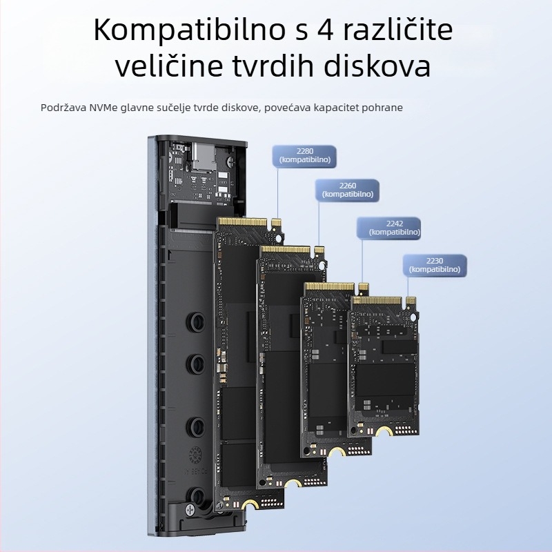M.2 kućište za SSD s dvostrukim NVMe/NGFF protokolom, aluminijsko kućište, USB-C 10Gbps, kapacitet 4TB, OEM obrada