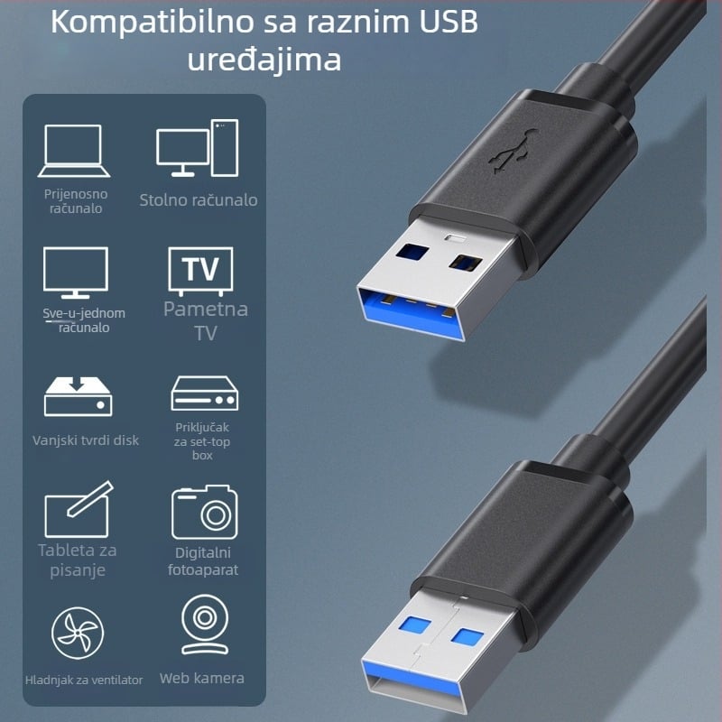 Yfd USB 3.0 A–A podatkovni kabel, muški–muški, duljine 0,6 m / 1,7 m / 3,5 m, bakar s tinom vodiči, injekcijski konektori