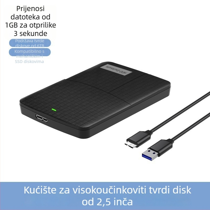 Vanjska kutija za 2,5 inča s dvostrukim ležištem USB 3.0 za SATA pogone (podržava do 6TB; USB 3.0 do 5Gbps; kućište od ABS plastike)