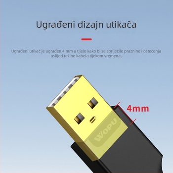 Voopu USB 2.0 M–M kabel za podatke za računala, vanjske HDD i hladnjak za laptop – dužina 1,5 m, USB A–A, metalna opletena mreža + aluminijska folija, zlatni kontakti