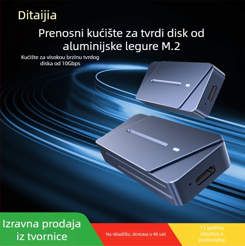 Vanjska kutija za M.2 M-Key NVMe NGFF SSD — aluminijska legura, 4 TB, brzina 10 Gb/s, model Dem045
