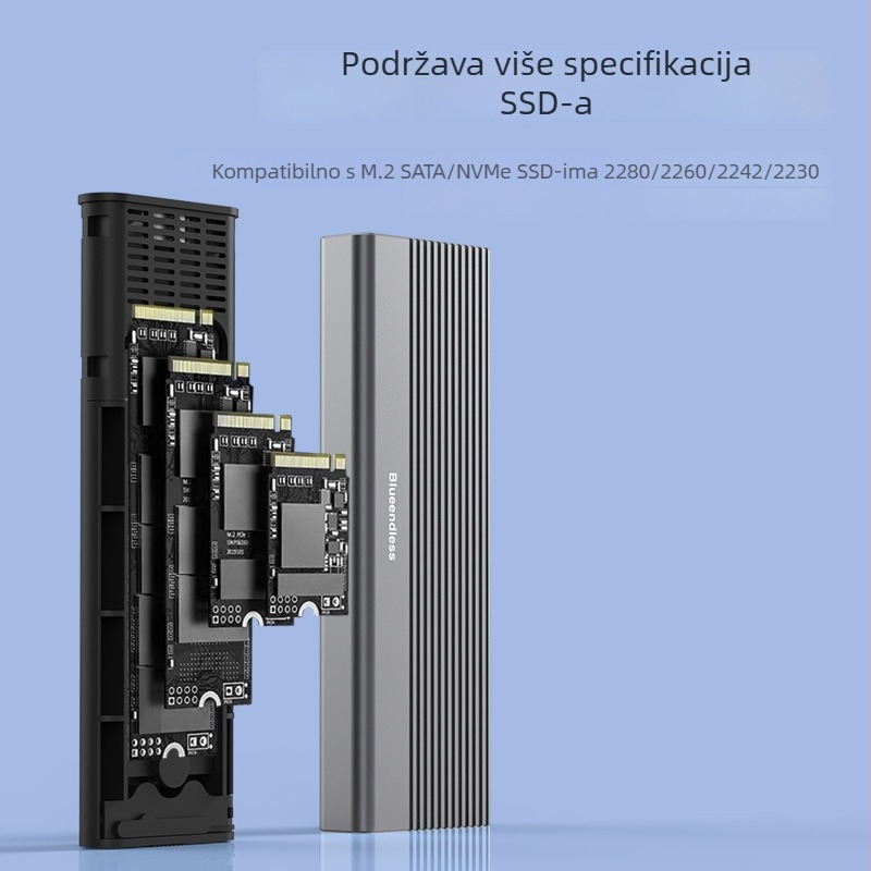 M.2 kućište za NVMe/SATA SSD s dvostrukim protokolom, Type-C, aluminijska legura, podržava do 8TB, brzine 10Gbps NVMe / 5Gbps SATA