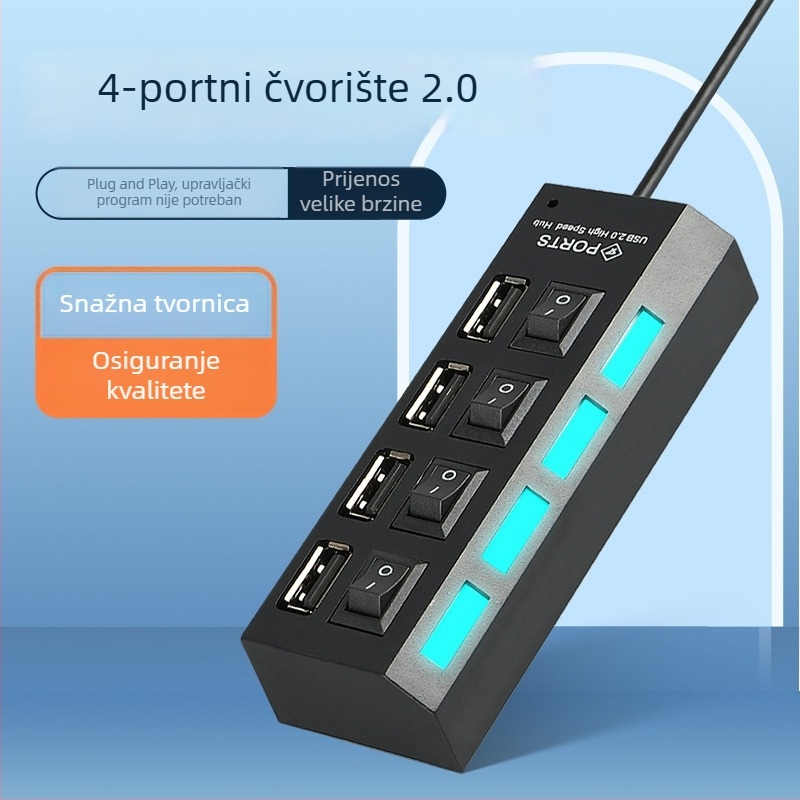 Yuxinrong USB 2.0 4-portni hub s neovisnim prekidačem