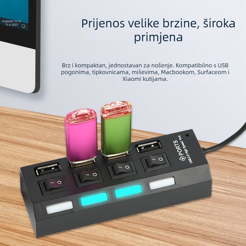 Yuxinrong USB 2.0 4-portni hub s neovisnim prekidačem