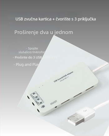 USB 2.0 hub s audio 2.0 i 7.1 zvučnom kartom