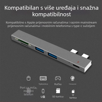 Docking stanica za MacBook Air Pro s čitačem kartica, dvostruki USB-C hub, PD napajanje