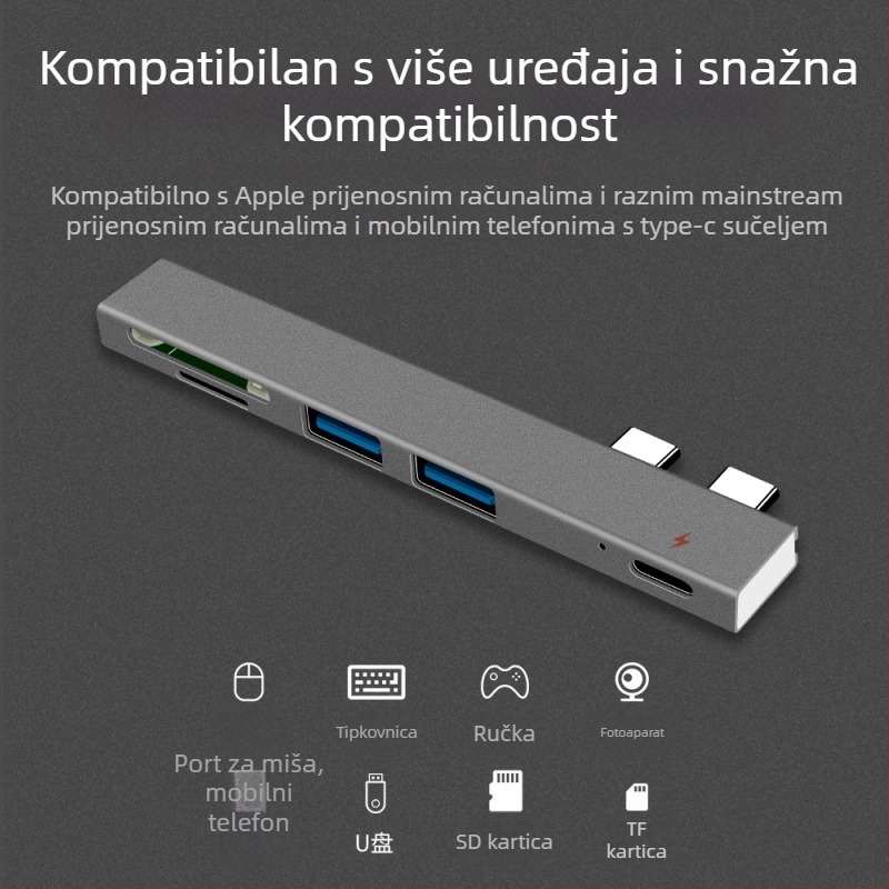 Docking stanica za MacBook Air Pro s čitačem kartica, dvostruki USB-C hub, PD napajanje