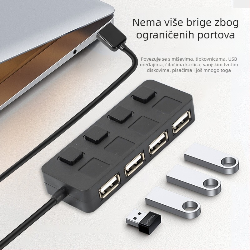 USB hub s 4 porta H031, USB 2.0, 480 Mbps, neovisni prekidači, kabel 0,3 m, bez napajanja