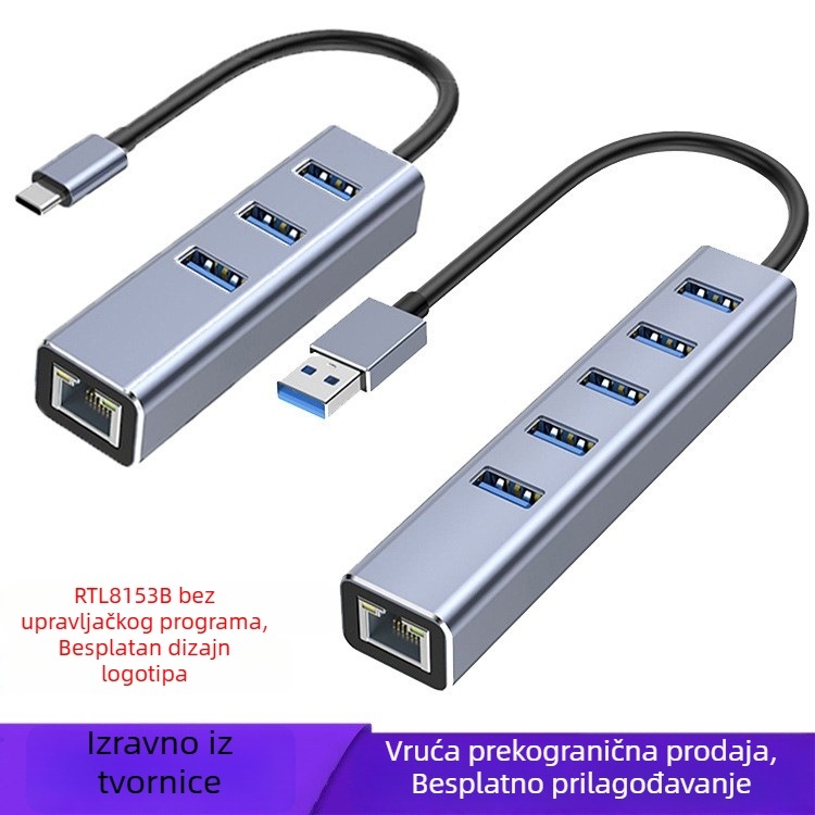 USB-C četiri u jedan HUB proširenje za Gigabitnu mrežu, USB 3.0 mrežni adapter i kabelski splitter