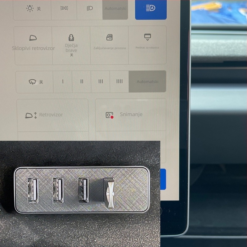 Tesla Model 3/Y USB hub proširenje ladice za rukavice (USB 3.0, 4-portni splitter, bez vanjskog napajanja)