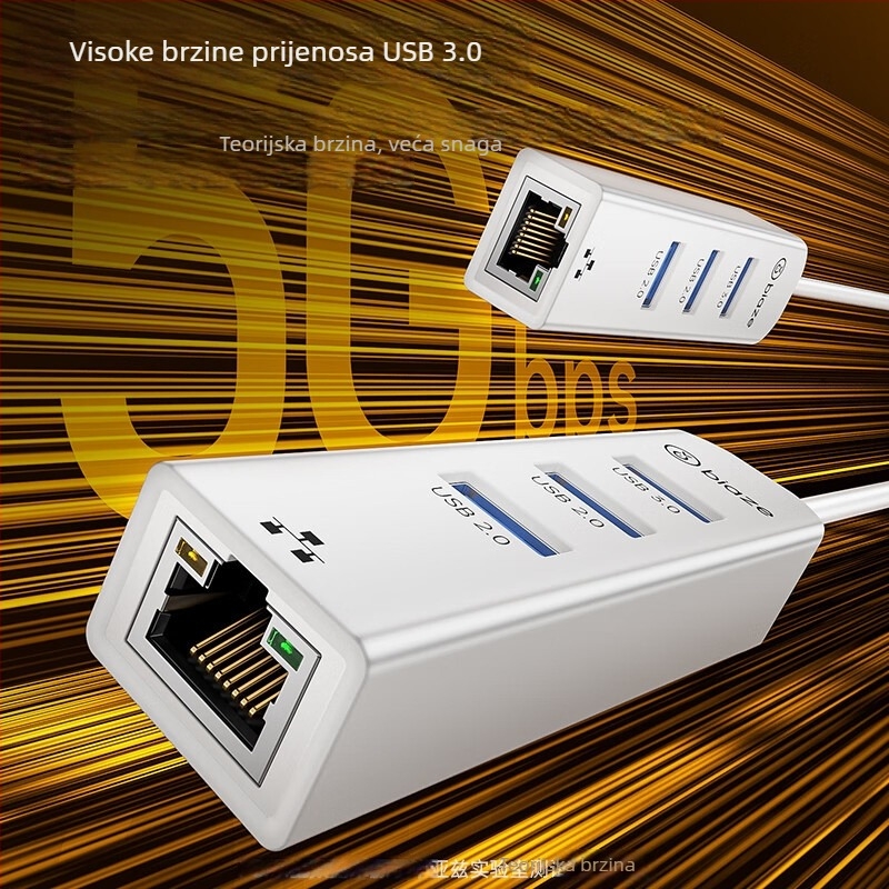Biaz USB 3.0 hub s RJ45 Ethernet portom, 4-portni razdjelnik, 5 Gbps, bez vanjskog napajanja, model ZH242