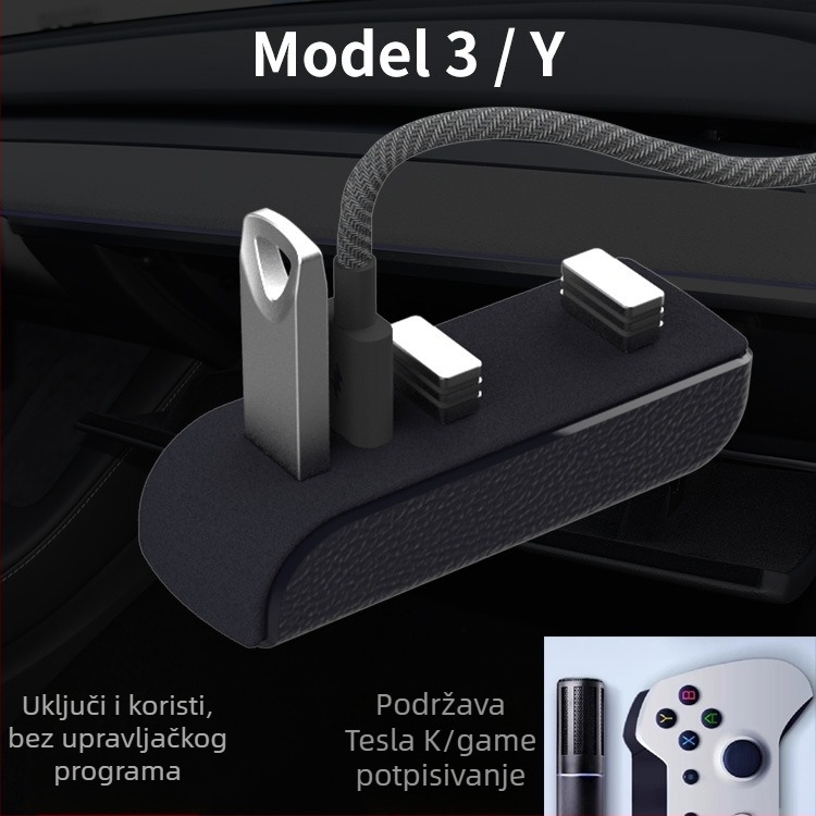 Jiayilian USB 3.0 USB hub za kutiju za rukavice Tesla Model 3/Y, docking stanica, proširenje 1–4 portova